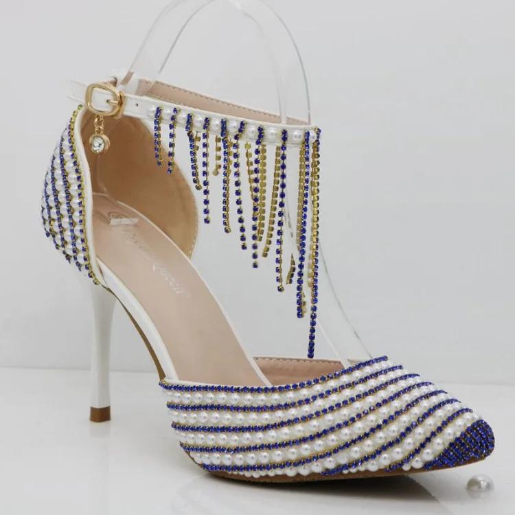 Fashion New Gold Rhinestone String Bead Tassel High-heel Sandals Sweet Girl Take Wedding Photographs  Stage Performance High Heels Shose