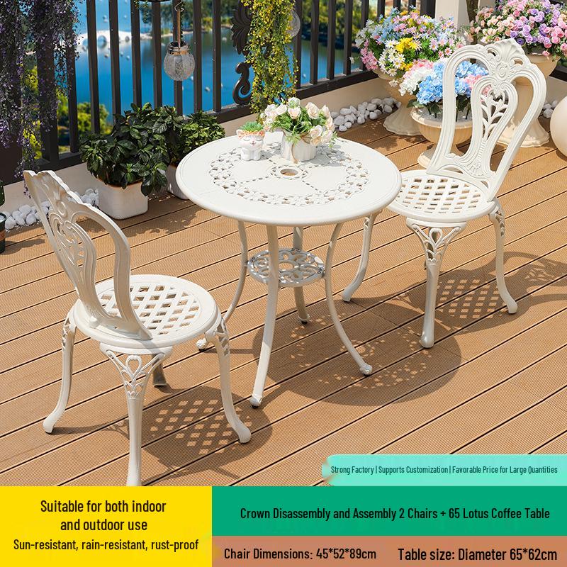 White Wrought Iron Cast Aluminum Outdoor Patio Table and Chairs Set - Waterproof Villa Courtyard Garden Balcony Furniture