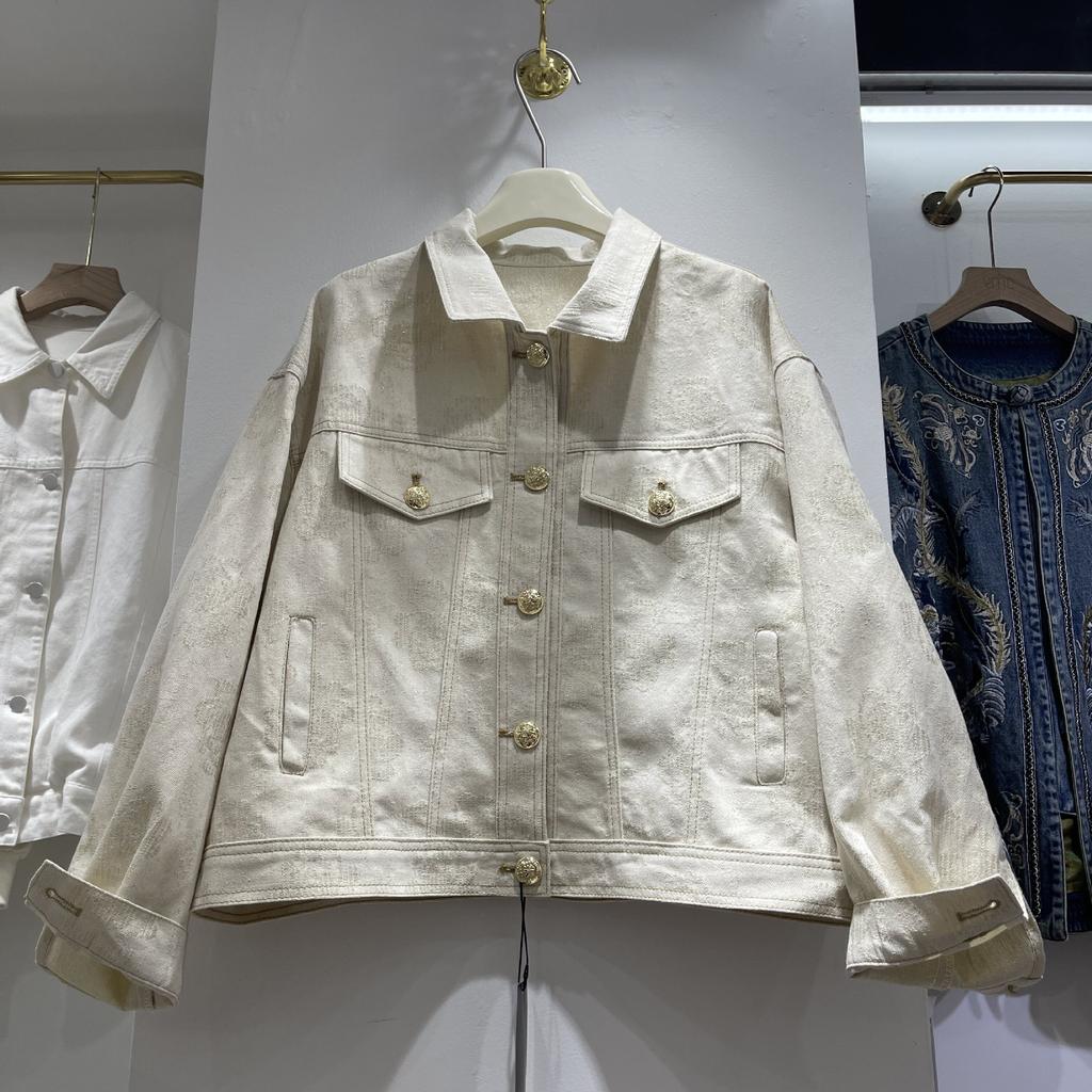 Giacca di jeans ricamata alla moda marca industria pesante da donna primavera nuova corta larga con revers manica lunga top stazione europea