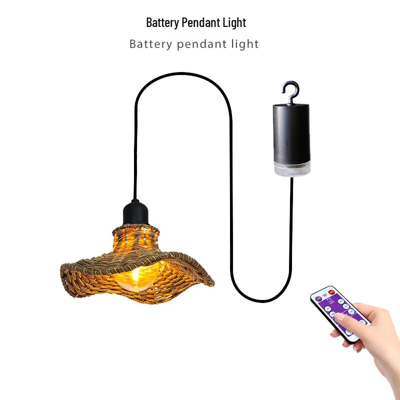 Battery-Powered Rattan Hanging Lamp with Remote