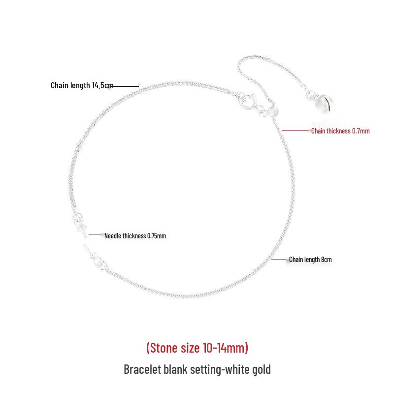 

18K Gold-Plated S925 Sterling Silver Bracelet with Empty Settings for DIY Inlaid Round Beads: Jadeite, Amber, Strawberry Quartz. 925 Silver