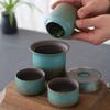 Kiln Change Vintage Spring Green Rough Pottery One Pot 4 Cups Tea Caddy Simple Small Set Outdoor Living Room Tea Room