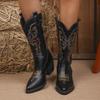 Bohemia Embroidery Western Riding Boots Women 2025 Autumn Sexy Pointed Toe Black Mid Calf Boots Woman's Cowboy Booties Winter