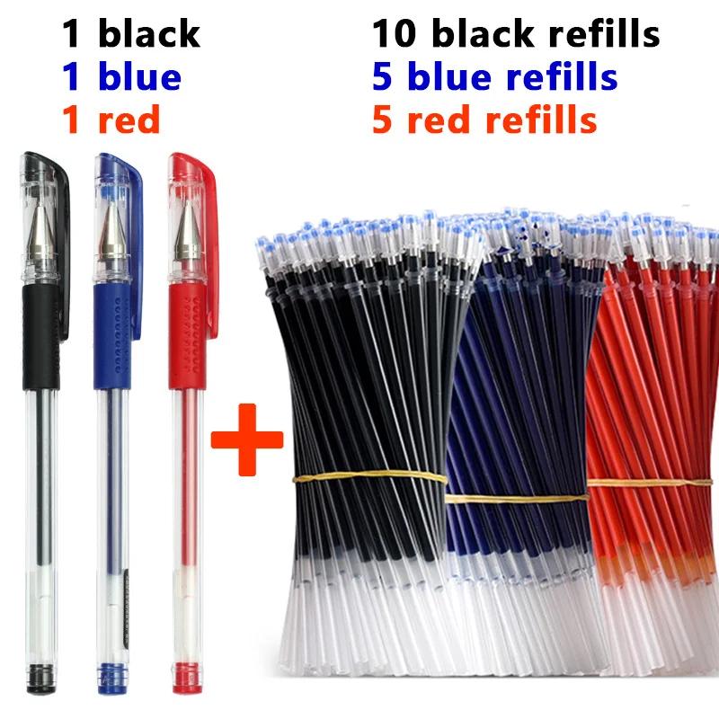 Ensemble de Stylos Gel 0,5 mm Noir Bleu Rouge Recharges Stylos à Bille Pointe Ogive Fournitures Scolaires et de Bureau Papeterie Accessoires Kawaii