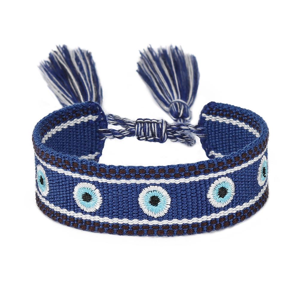 Women's Fashion Hand-Woven Lucky Evil Eye Bracelet with Tassel and Embroidery