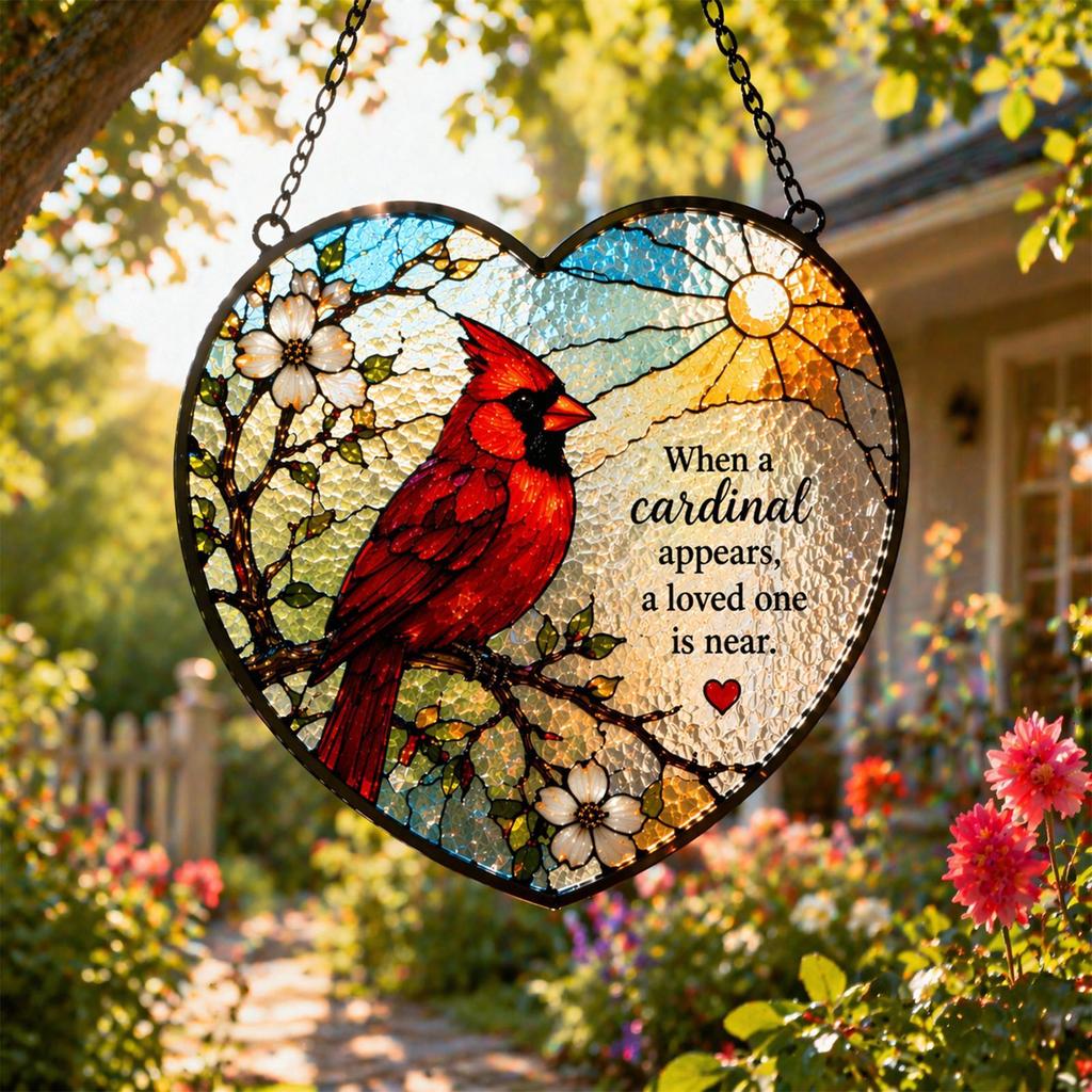 Sunlight Catcher Cardinal Stained Glass Rainbow Maker Sunlight Catcher For Window Art For Women Men Husband Grandma Mom Wife