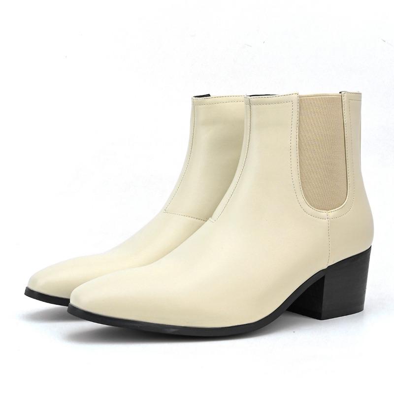 Britische Lederstiefel für Herren Mode Chelsea Boots 6 cm Hoher Knöchel-Stiefel Business-Stiefel Herren High-Top-Stiefel