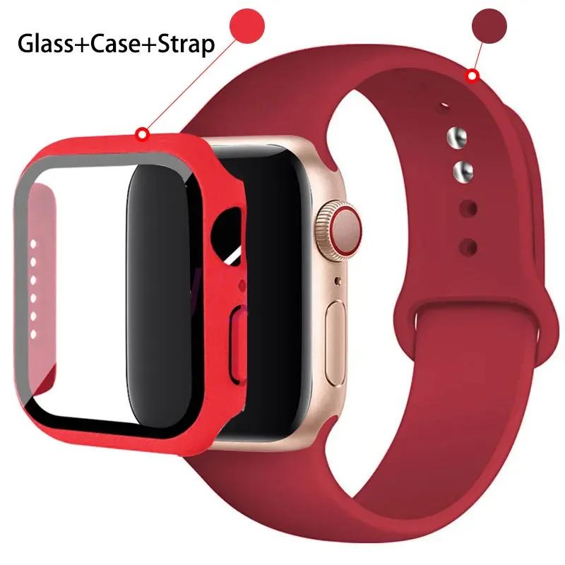 Szkło + etui + pasek do zegarka Apple Watch 44 mm 45 mm 42 mm 41 mm 40 mm 38 mm Silikonowy pasek do zegarka Bransoleta iWatch seria 8 9 7 6 5 4 3 SE