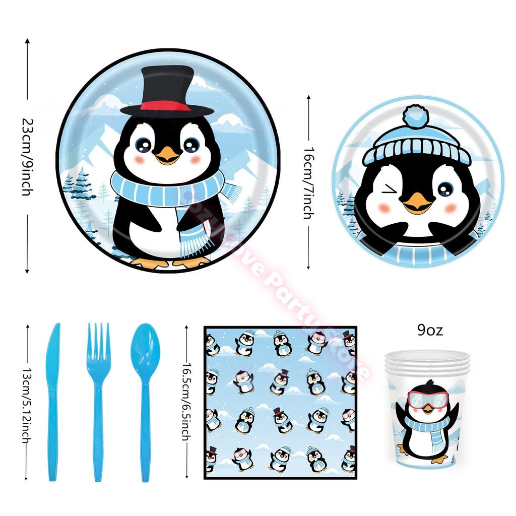 Penguin Theme Birthday Party Supplies Penguin Winter Xmas Banner Cup Plate Balloons For Kids Baby Shower Favor Gifts Photo Props
