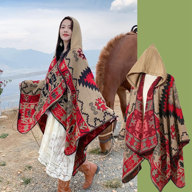 New Fashion Autumn Winter Retro Boho Plaid Print Scarf Women Layers Poncho Warm Scarve Capa Para Mujer Pashmina Cloak Wrap Shawl