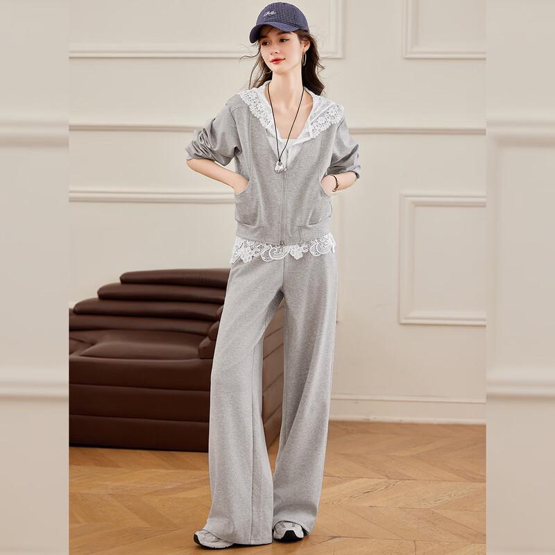 

Women s Lace Panel Hooded Sweatshirt Set M