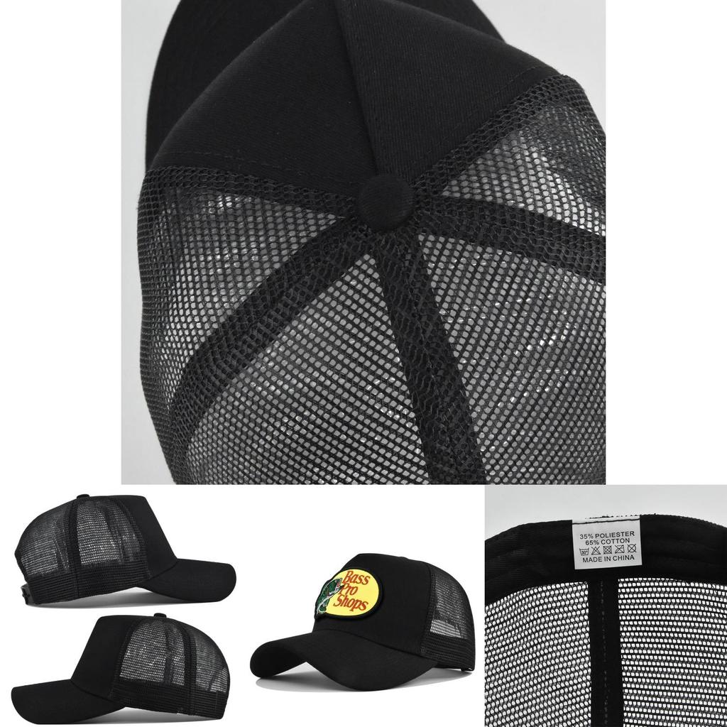 Bass Embroidered Duck Tongue Cap Fishing Embroidered Mesh Baseball Cap Embroidered Curved Brim Cap Summer Sunshade Mesh Cap