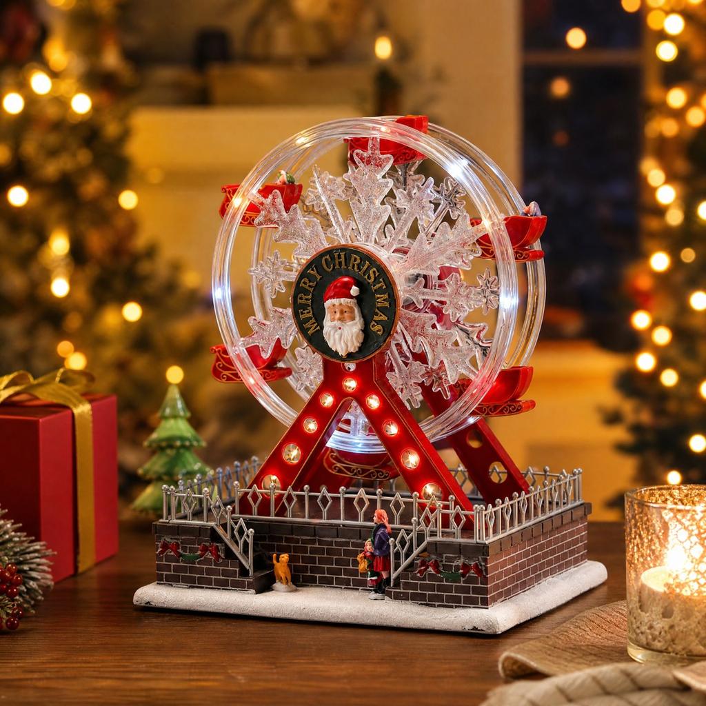 Rotating Ferris Wheel Music Box with Lights for Christmas Home Decor Ornament