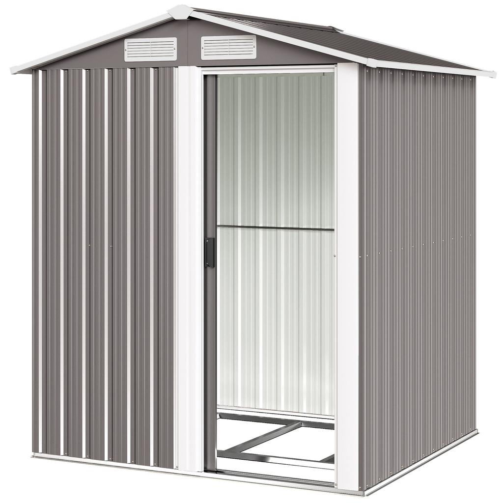 Garden Metal Tool Storage Shed with Sliding Door, Sloped Roof and Foundation Kit, 152 x 132 x 188cm, Grey