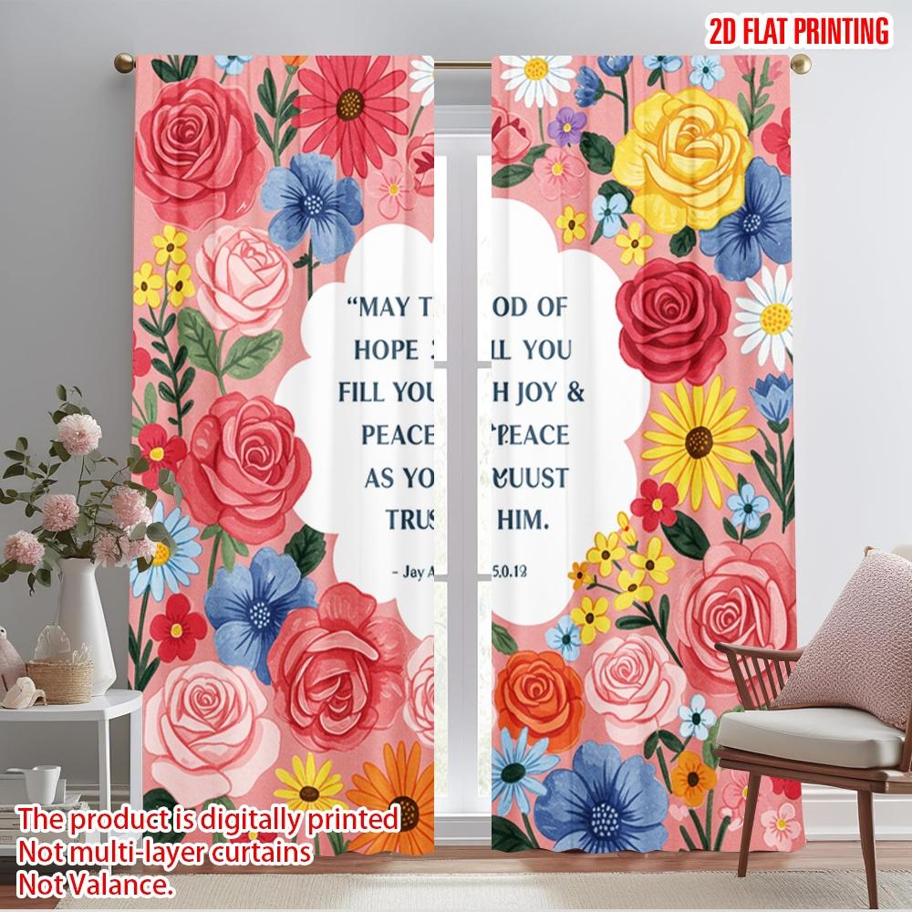 

2pcs 2D flat printing Curtains Floral Hope Joy Peace Trust Fabric Without Electricity Family Party Perfect for Holiday Family 52.50×116.00 CM 2pcs