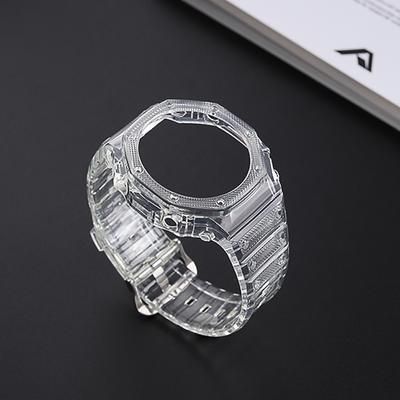 TPU/Silikon/Gummi Uhrenarmband Set Weich und leicht Jelly Transparent schwarz blau einfarbiges Armband Gehäuse Für CASIO G-SHOCK GA2100