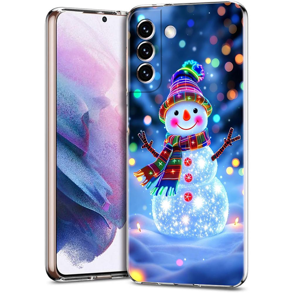 Transparent Phone Case Cover for Samsung Galaxy S25 S24 S23 S22 S20 S21 FE Ultra S24 S23 S10 S10E Plus Christmas Snowman Pattern