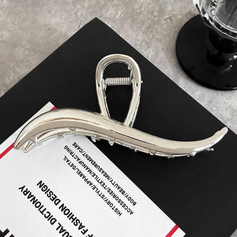 1pc Minimalist Metallic Wave Hair Claw Clips Tones Sleek Curved Design Perfect Effortless Updos Daily Looks Hair Accessories