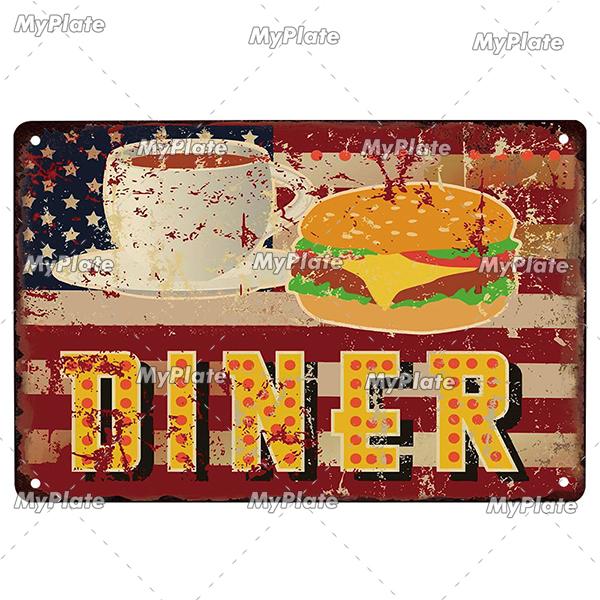 [MyPlate] Hamburger Metal Sign Plaque Metal Vintage Tin Sign Wall Decor For Club Man Cave Bar Decoration Tin Plate