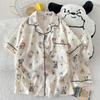 Women's Cartoon Cloud Cotton Pajama Set - Cardigan, Short Sleeve, Shorts, Home Wear