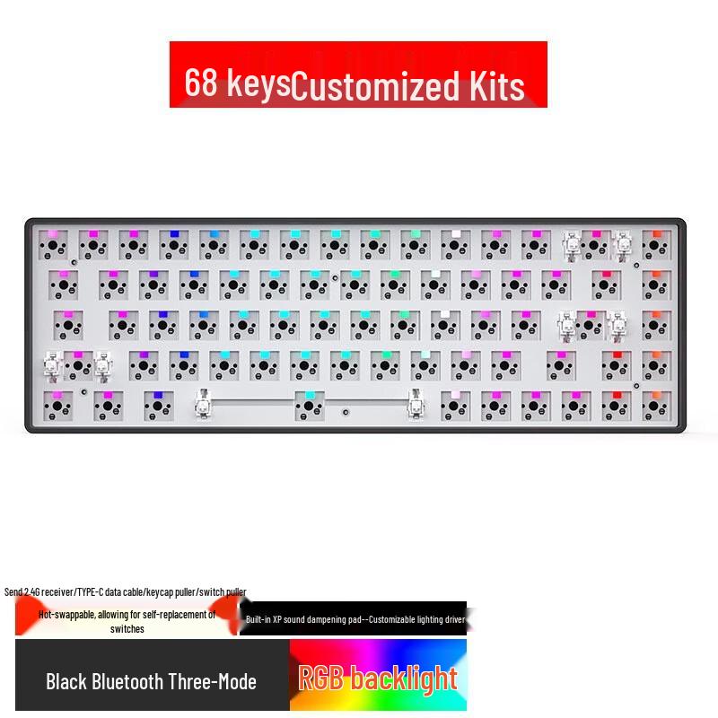 Cracked 68-Key DIY Tri-Mode Mechanical Keyboard Kit