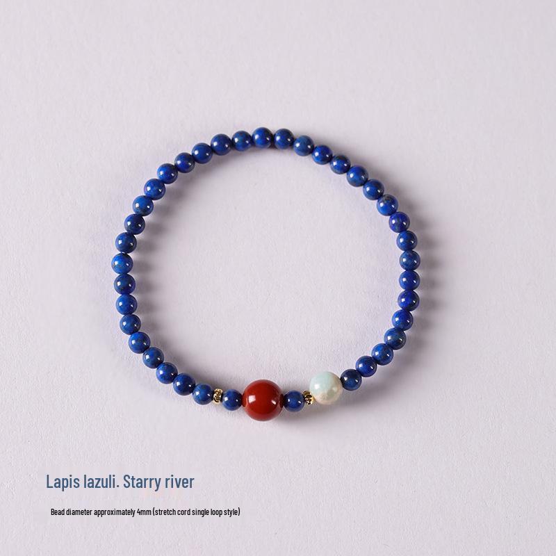 Imperial Blue Lapis Lazuli & Red Agate Layered Bracelet with Gold Detailing - Thin Style for Women