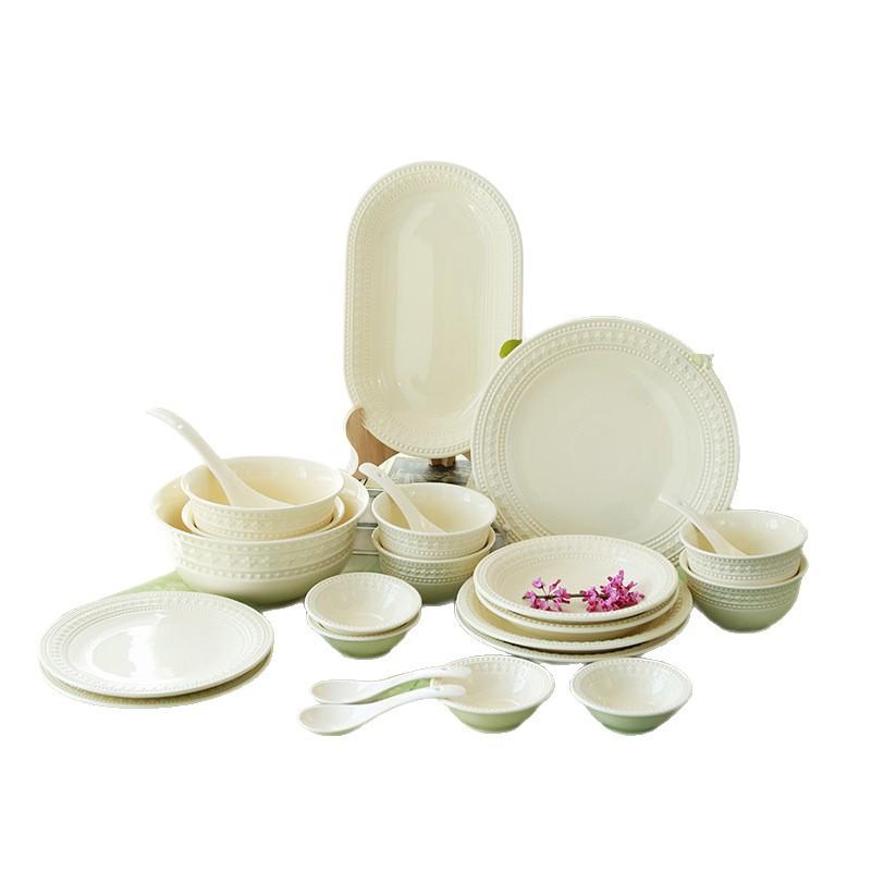 Conjunto de Pratos Simples Estilo Creme, Cerâmica Doméstica de Luxo Leve, Prato, Tigela de Sopa, Louça de Cerâmica Sob Esmalte