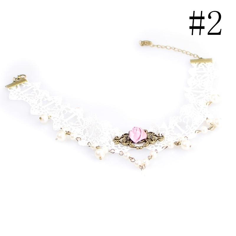 Chic Gothic White Flower  Lace Choker Bib Necklace Beads Chain Pendant Rose Decorate
