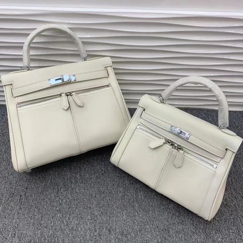 New Lakis Bag With Double Zippers And Wide Shoulder Straps High-end Multi Pocket Good Texture Swift Genuine Cowhide