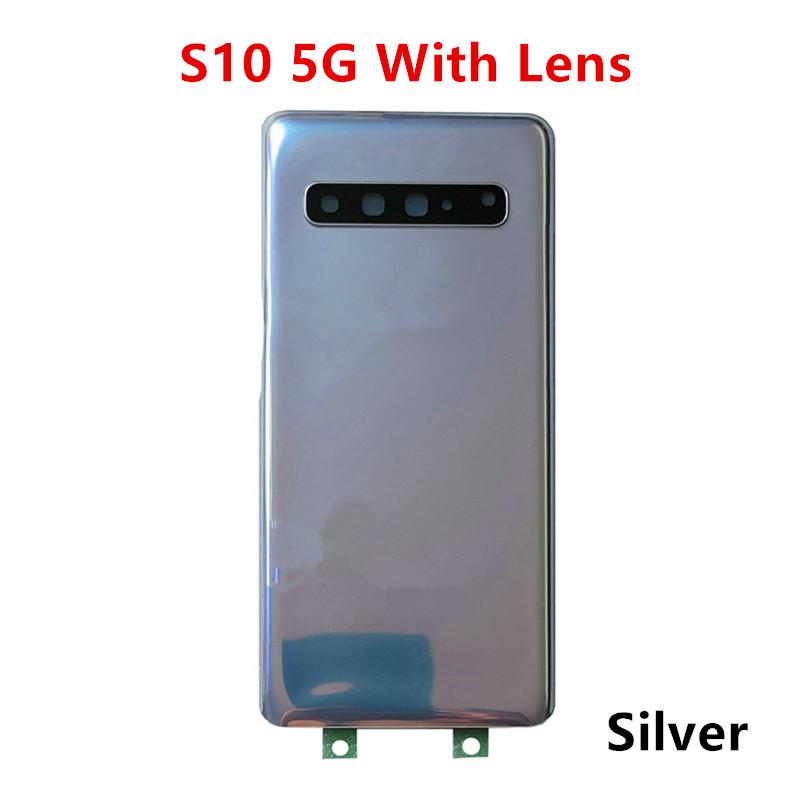 

Корпус S10 5G для Samsung Galaxy S10 5G G977 6,7 Ремонт кришки батареї Заміна задньої панелі домофону + клейкий логотип Silver With Lens