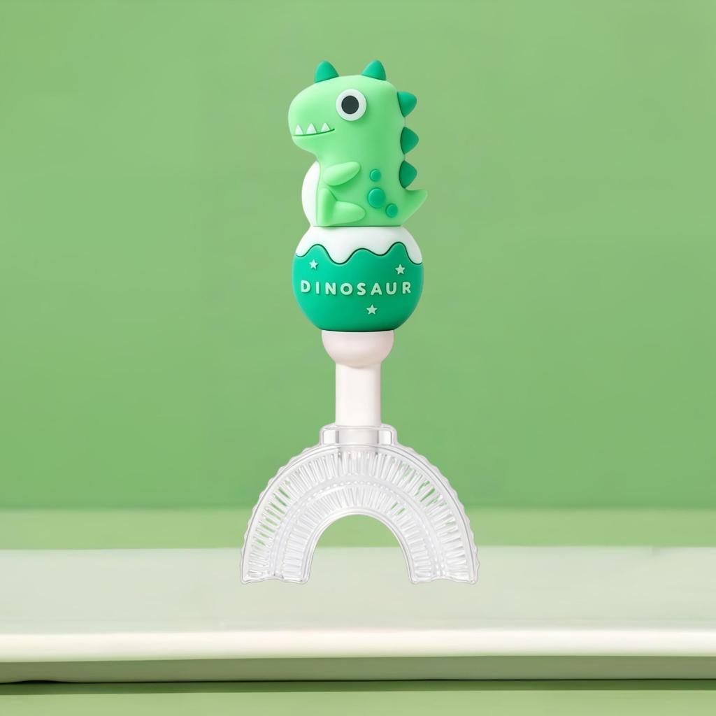 Children's U-Shape Toothbrush: Soft Silicone Bristles, Dinosaur Handle, Ages 1-12.