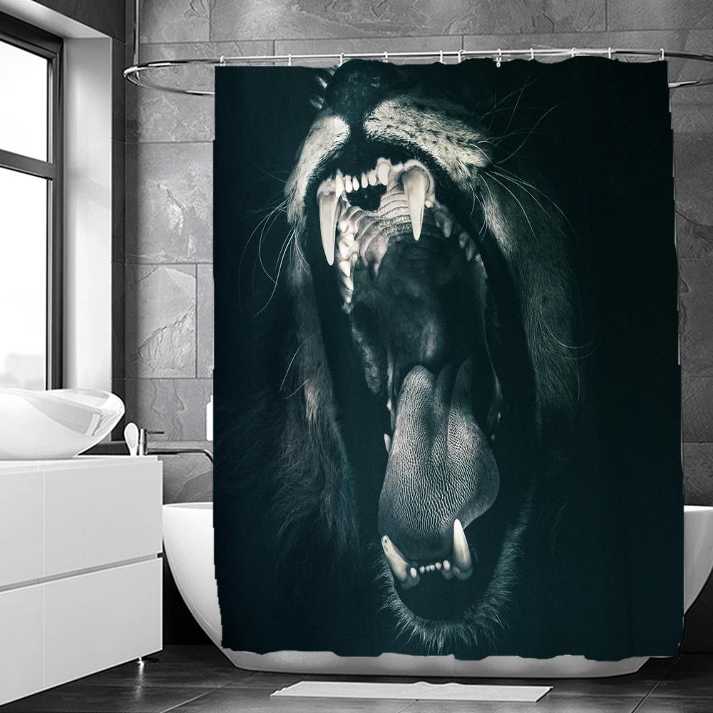 Lion Pattern 3D Printing Shower Curtains Home Decor Multi-size Grey Shower Curtain Animal Waterproof Bath Screen for Bathroom