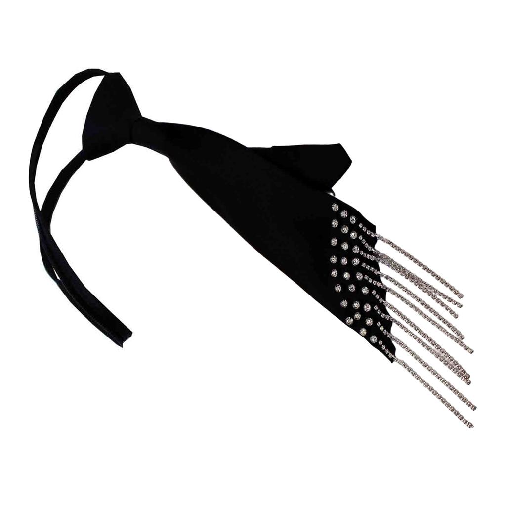 JK Necktie with Rhinestones Fringed for Women Girl Adjustable Neck Tie Collage Student Uniform Nightclub Dress Up Necktie