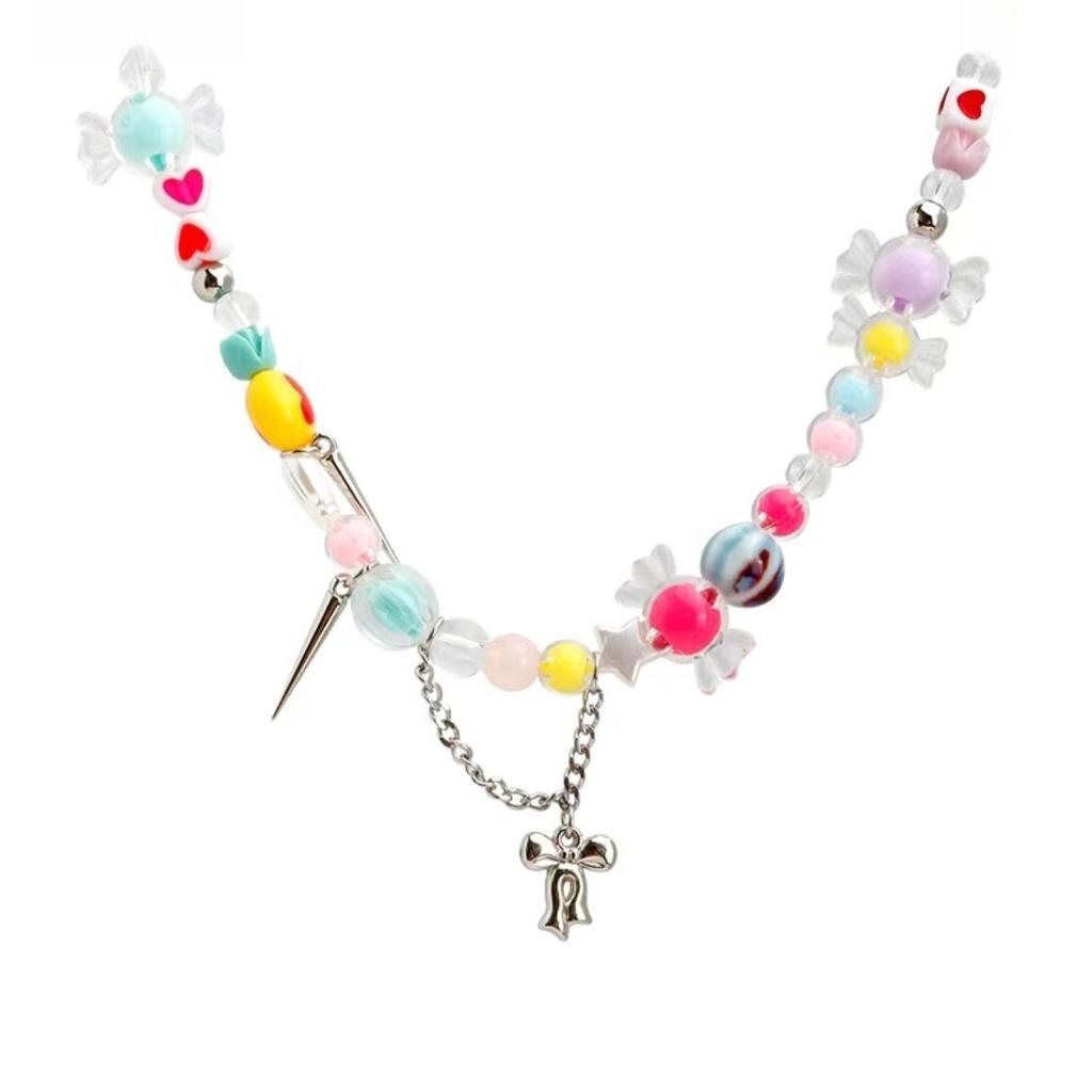 Candy Sweetheart: Trendy Colorful Beaded Necklace & Bracelet for Women