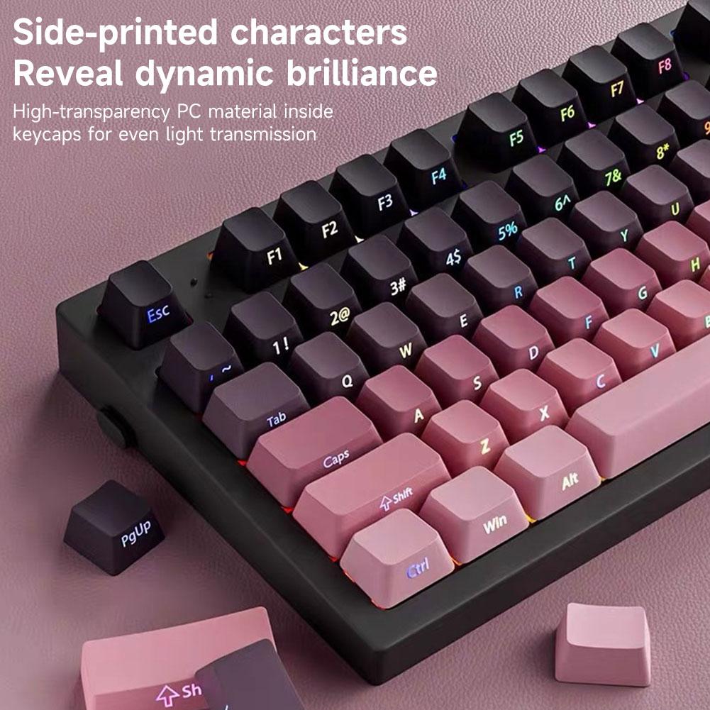 130+ Keys Gradient Keycaps Side Printed Shine Through PBT Double Shot OEM Profile for MX Switches Gaming Keyboard Caps