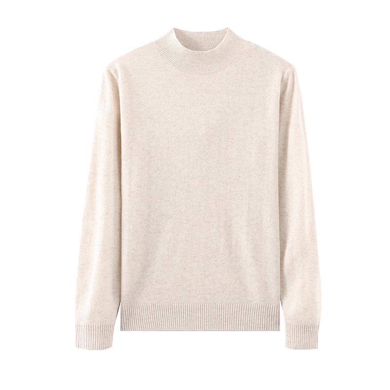 Women's Pure Wool Half-High Collar Sweater - Autumn/Winter Solid Color Loose Warm Pullover Base Layer