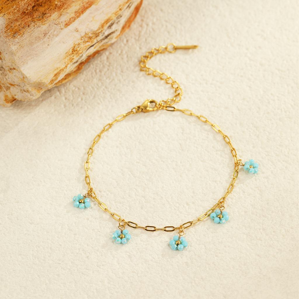 GEMCHIC Women's Colorful Flower Beaded Chain Bracelet Stainless Steel Fashion Jewelry