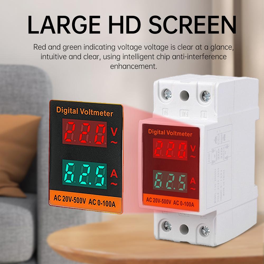 2 in 1 35mm Din Rail Voltmeter Ammeter AC 20-500V 100A Multi-function AC Voltmeter Voltage Amps Meter Built-in Transformer