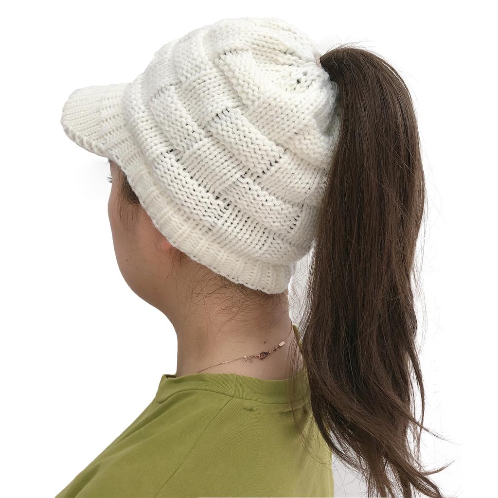 Skiing Sports Hat Thermal Ponytail Hat for Women with A Hollowed-out Brim Peaked Cap Baseball Cap Autumn and Winter Casual Hat