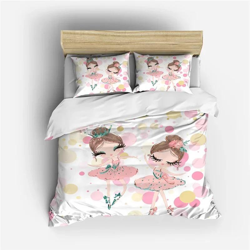 Conjunto de Capa de Edredom de Desenho Animado Bailarina Dançando Estilo Princesa Conjunto de Cama Solteiro Infantil Menina Nórdico Capa de Cama Solteiro Solteiro Plus Queen King
