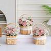 Flower Basket, with Lace Decor, Hand-Woven Wicker Rattan Flower Basket, Wood Portable Floral Gift Basket