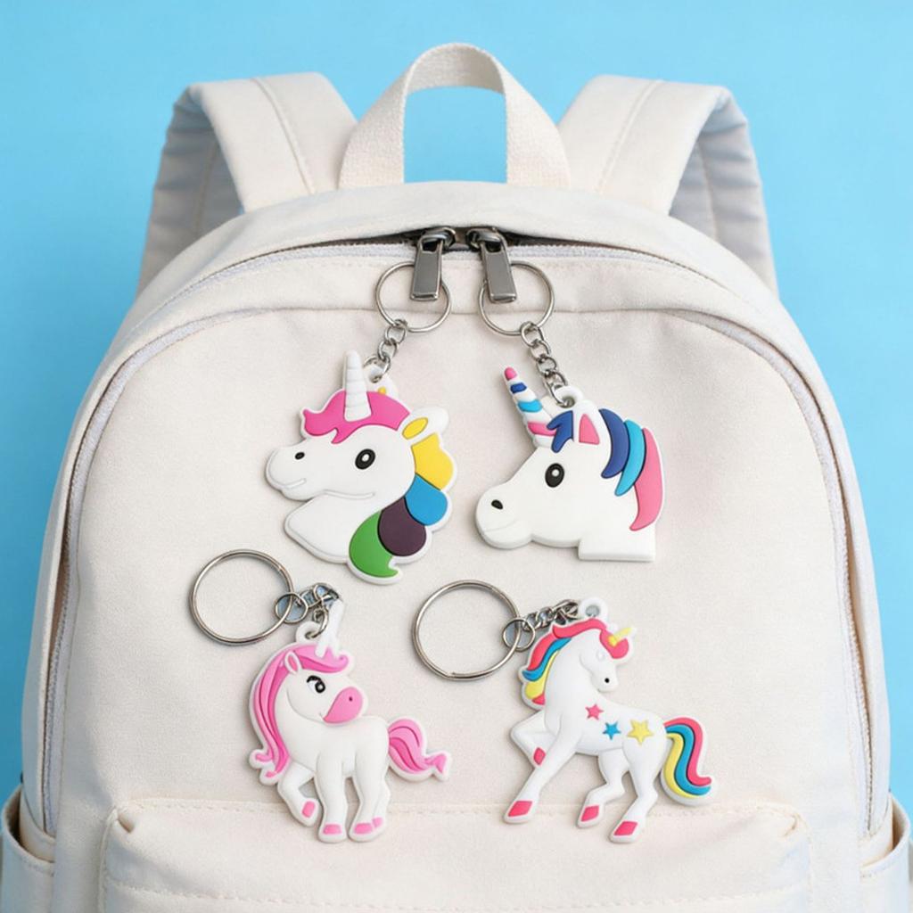 6/12/24 Stück Niedlicher PVC-Einhorn-Schlüsselanhänger Cartoon-Tier-Schlüsselanhänger-Ring Tasche Rucksack Anhänger Geburtstagsfeier Dekoration Schülergeschenke