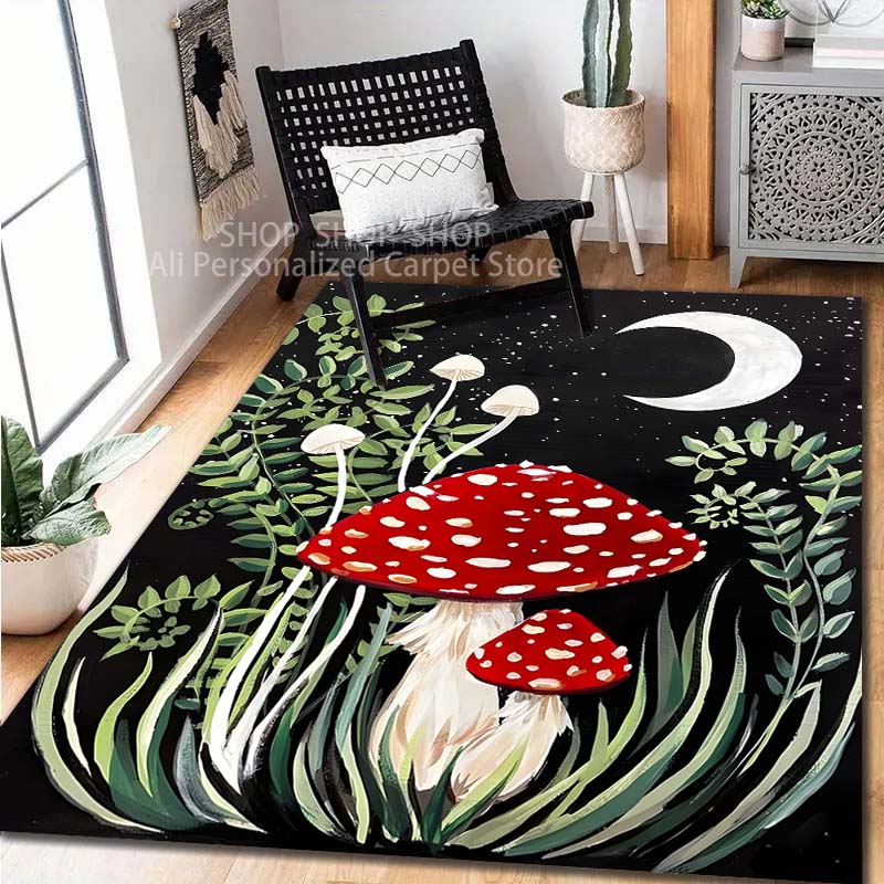 1PC Colorful Mushrooms Pattern Carpet for Living Room Bedroom Sofa Home Decor Non-slip Floor Mat Large Size Play Rugs