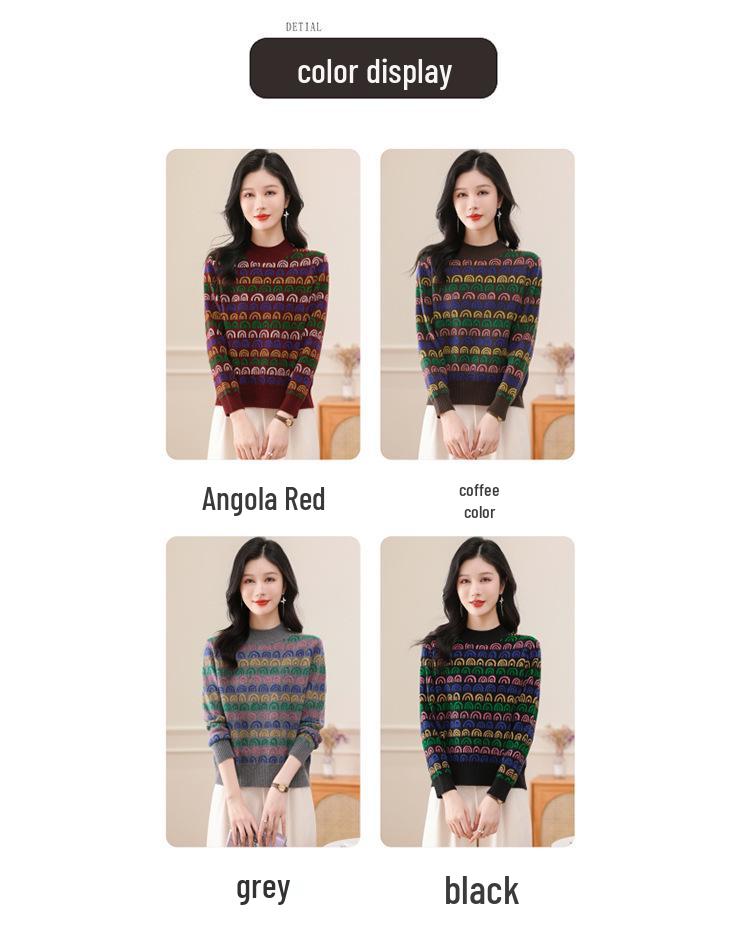 Women's Jacquard Knit Sweater - Loose Fit, Plus Size, Autumn/Winter Base Layer, New Style for Middle-Aged Moms