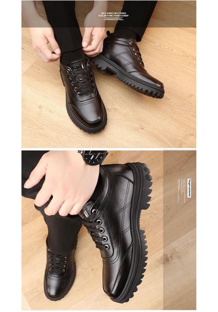 Men's High-Top Winter Leather Cotton Shoes - Thick, Warm, Casual Style