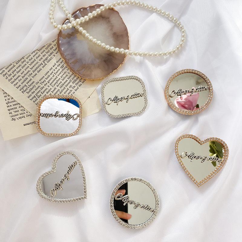 Han Paste Adjustable Love Mirror Rhinestone Round Mirror Mobile Phone Tablet Lazy Desktop Air Cushion Bracket