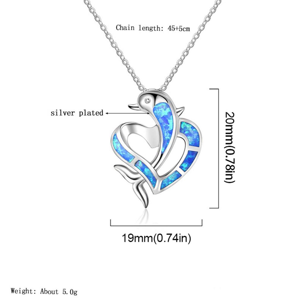Boho Fashion Animal Dolphin Heart Pendant Necklace for Women Girl Fashion Imitation Blue Opal Necklace Wedding Jewelry