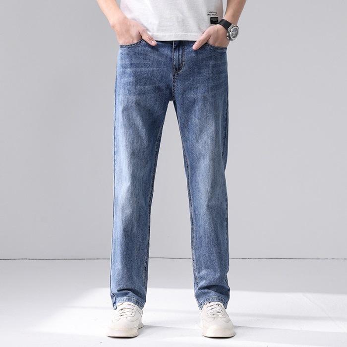 Spring and Summer New Men's Loose Small Straight Stretch Light Business Jeans Trousers Men