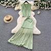 Costum de damă Top scurt fără mâneci Fustă plisată Set din două piese Stil occidental Uzură zilnică pentru navetă