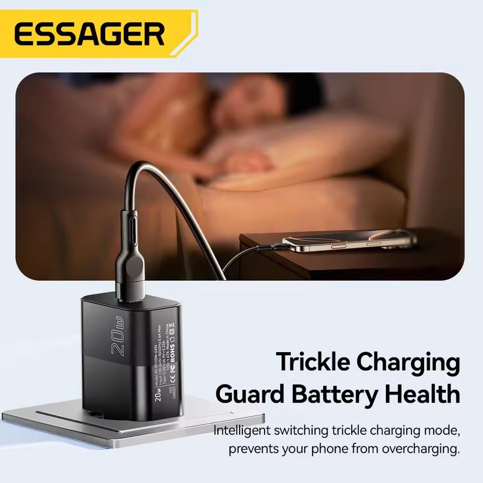 Essager 20W USB Type C GaN Charger Portable USB C Travel Charger Support Type C PD Fast Charging For Phone 16 15 14 13 Pro Max